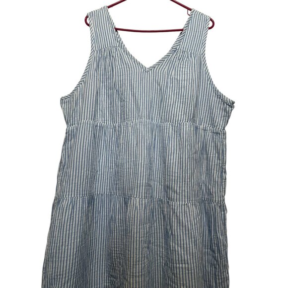 Sold Quince Stripe Gauze Tiered Midi Dress Womens XL Blue White 100% Organic - Picture 9 of 13